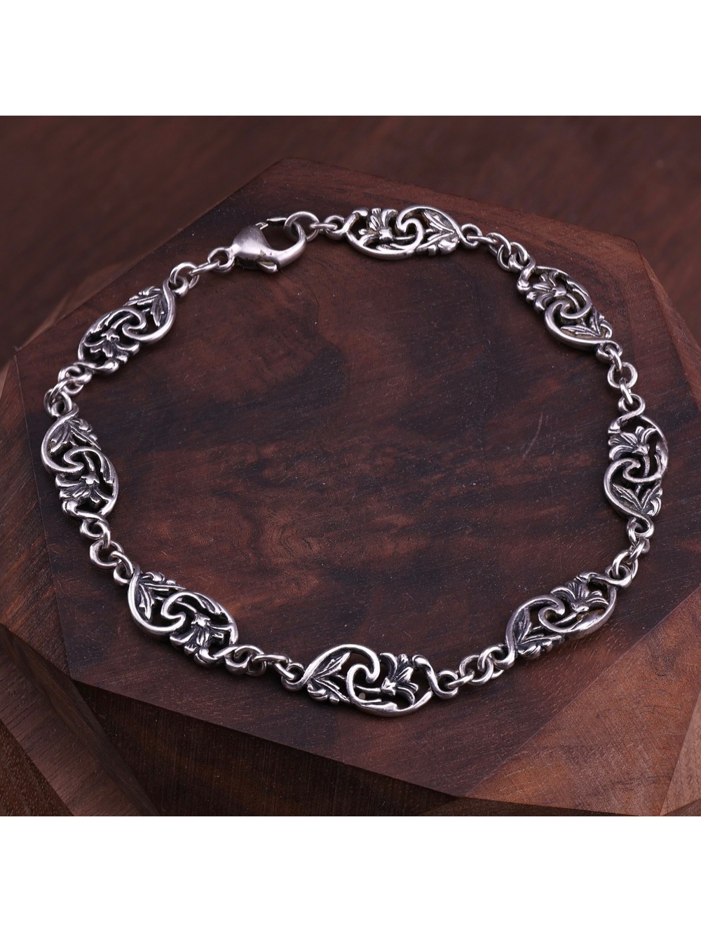 Vintage MFA 925 Sterling Silver Scroll Panel Link Bracelet 8.5" Large 12g